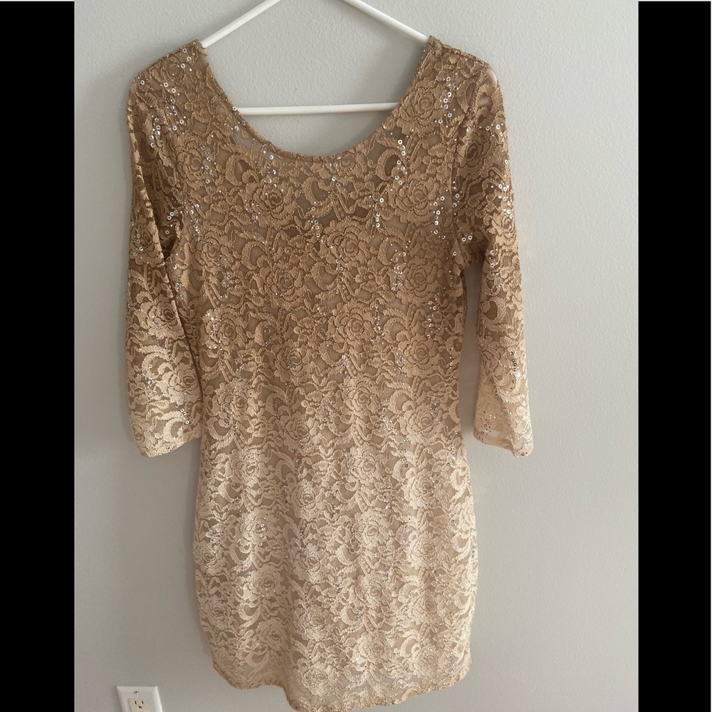 Chelsea & Violet nude/gold cocktail dress